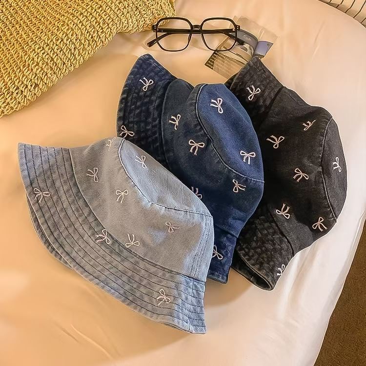 Bow Hat Embroidered Bucket