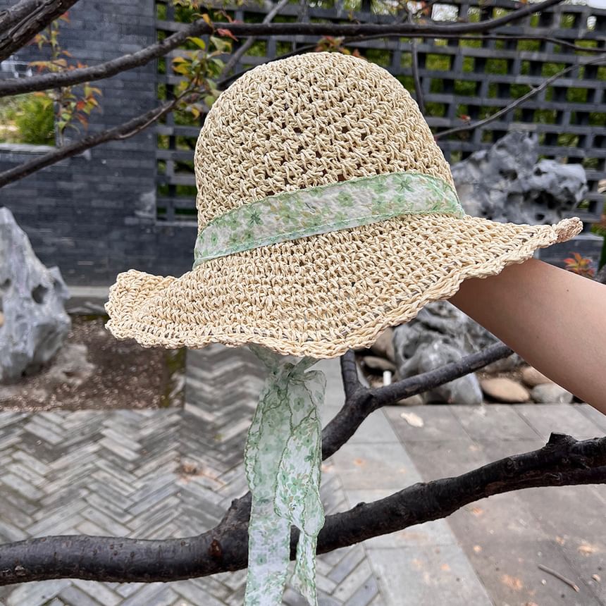 Ribbon Floral Straw Hat Sun