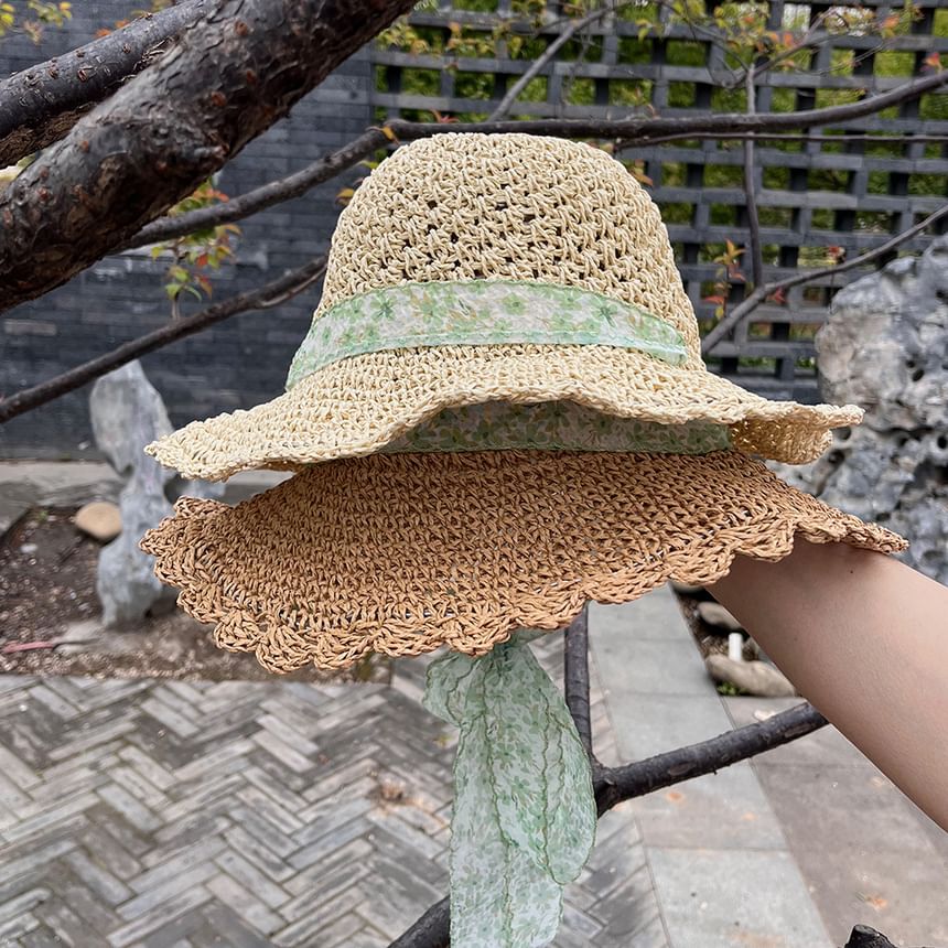 Ribbon Floral Straw Hat Sun
