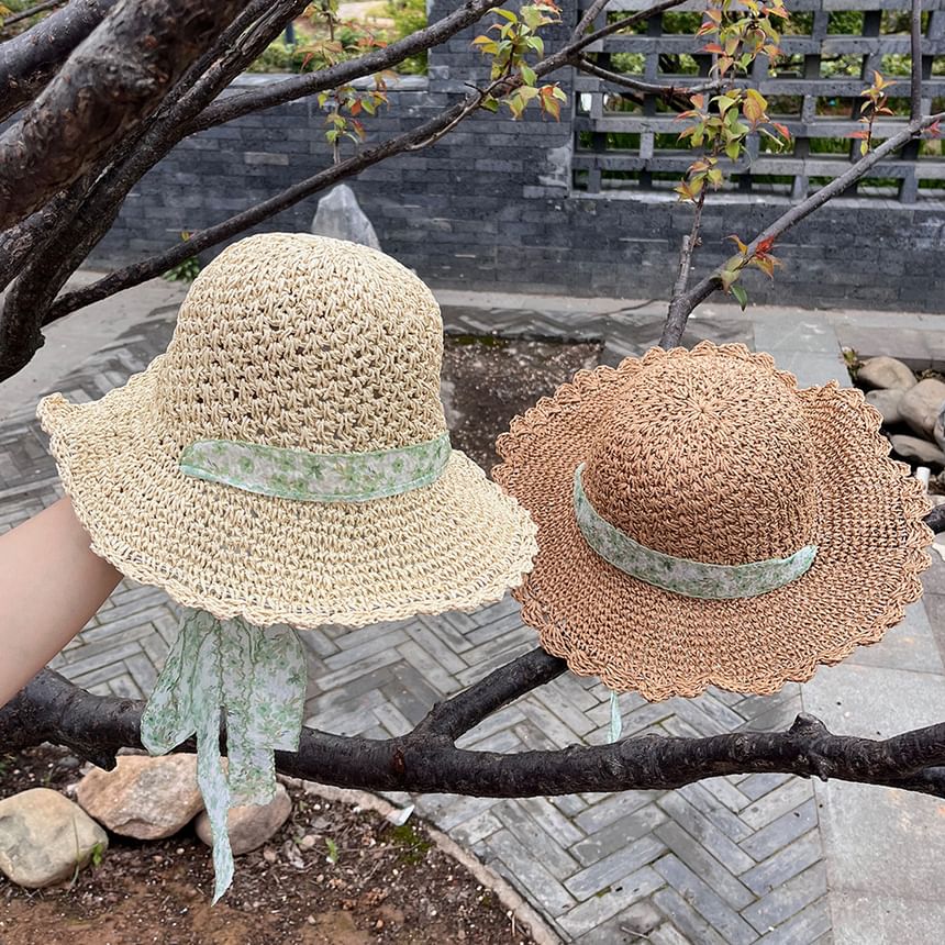 Ribbon Floral Straw Hat Sun