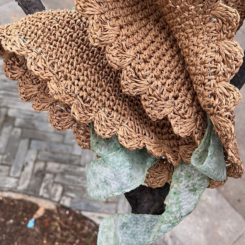 Ribbon Floral Straw Hat Sun