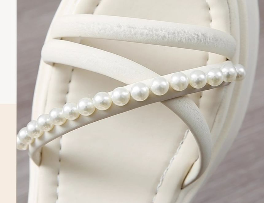 Platform Block Pearl Sandals Faux Heel