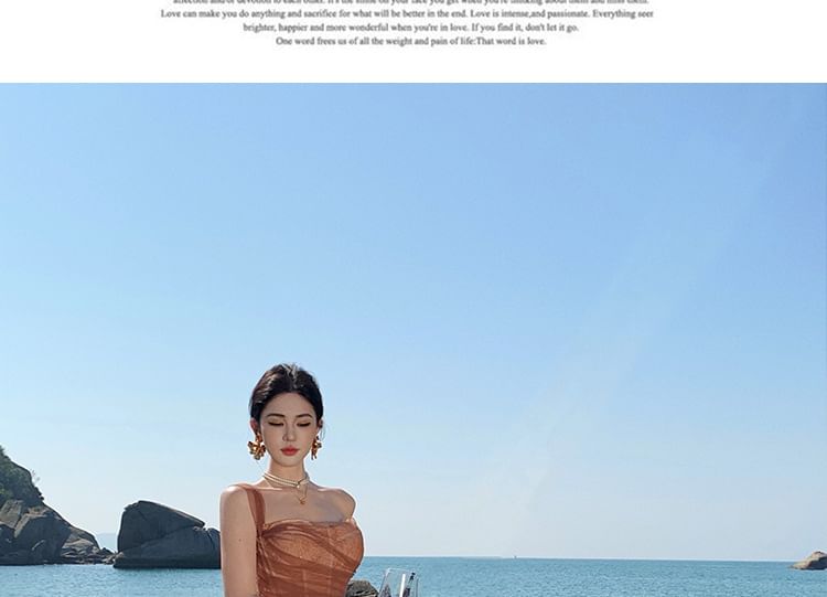 Ruched Sheath Panel Sleeveless Evening One Mesh Slit Gown Plain Lace Shoulder