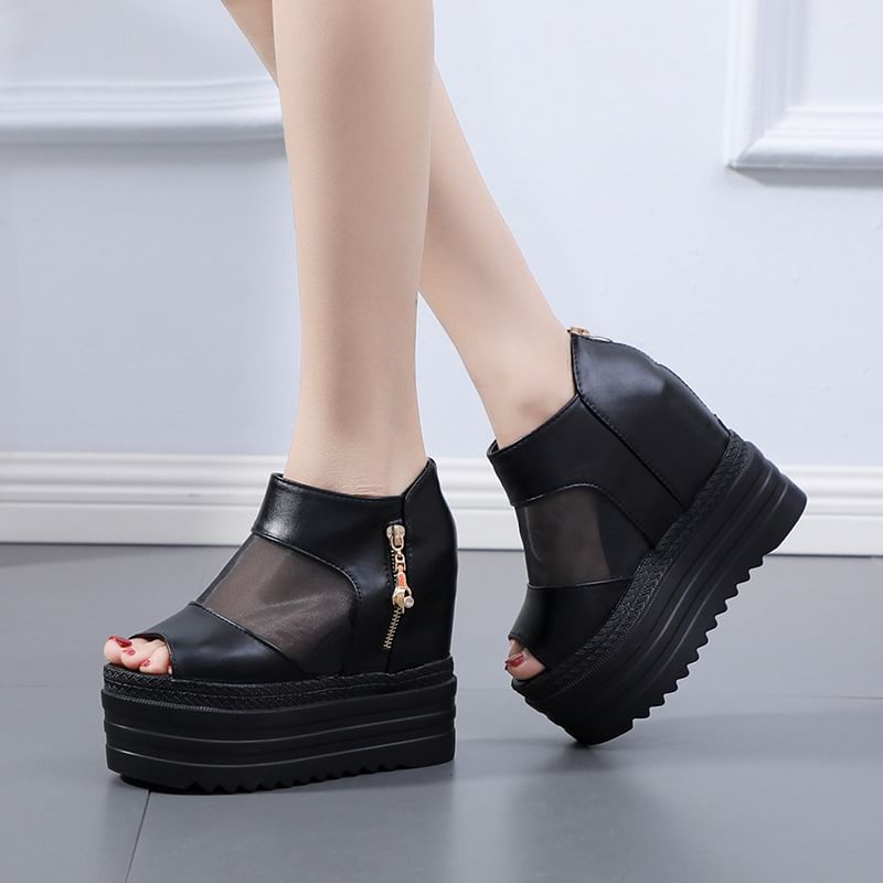 Platform Sandals Panel Mesh
