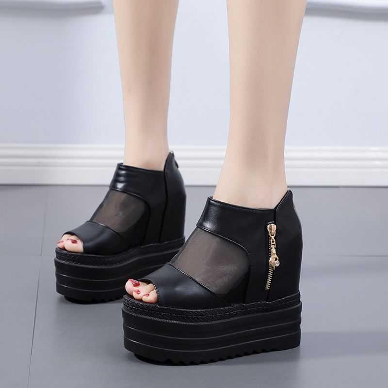 Platform Sandals Panel Mesh