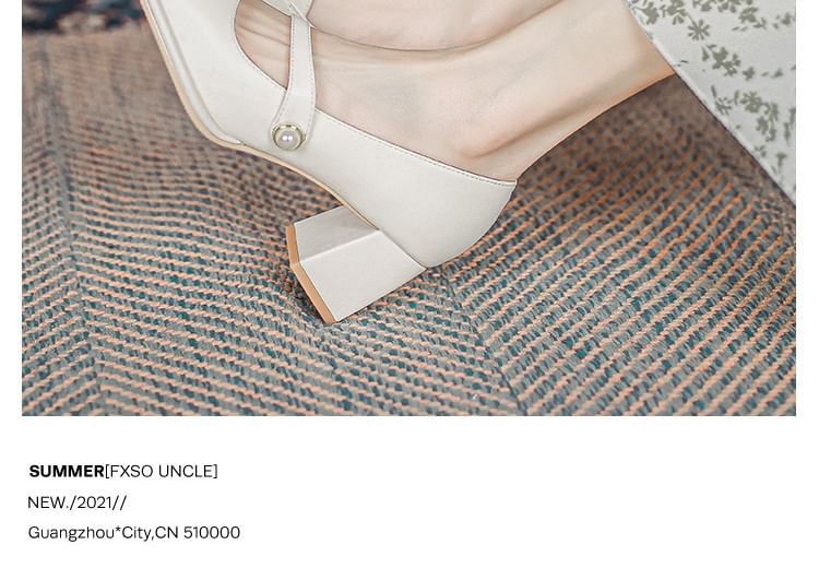 Toe Jane Faux Pearl Square Chunky Mary Pumps Heel