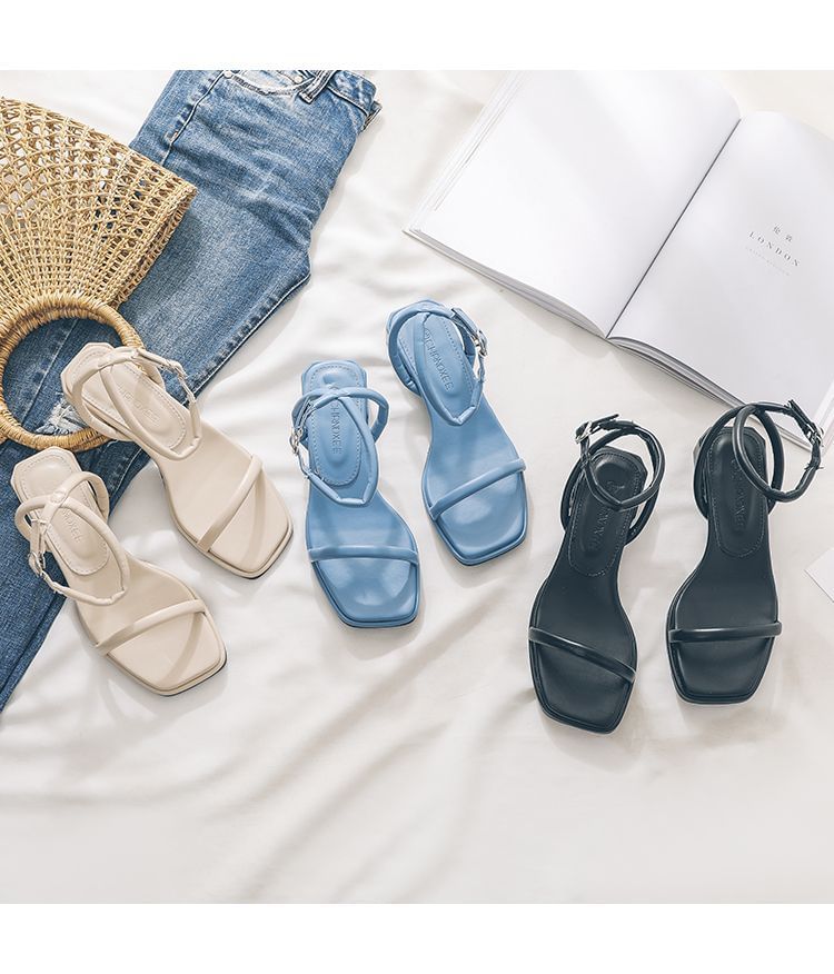 Chunky Ankle Heel Sandals Strap