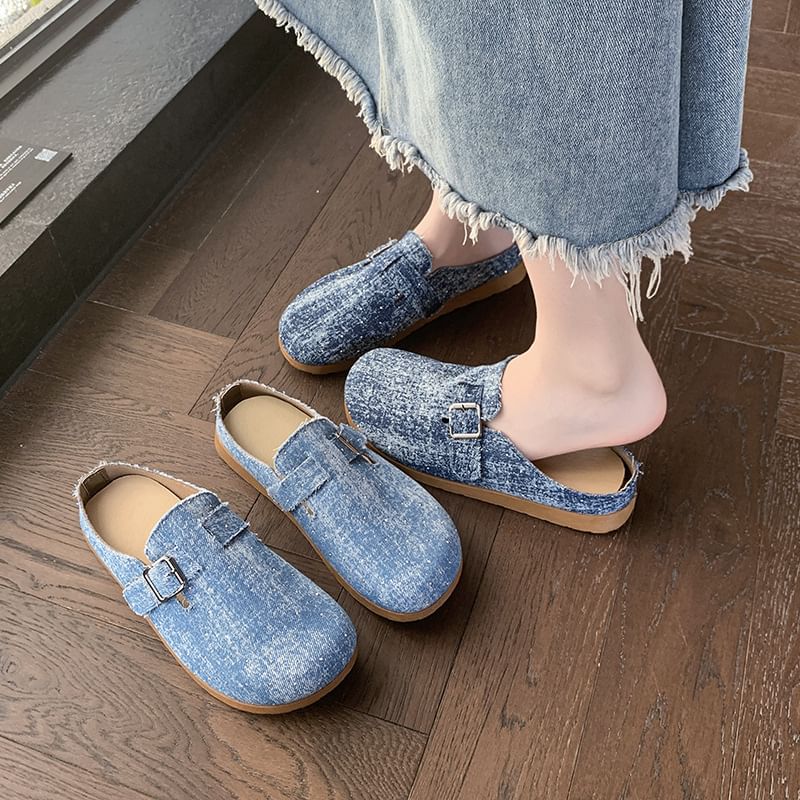 Plaid Platform Buckled Mules