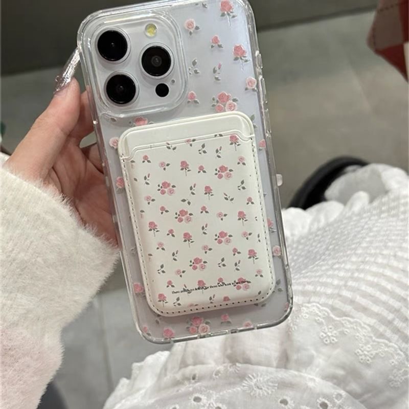 Magnetic Floral (Compatible Phone MagSafe) Card Holder Set / with Case