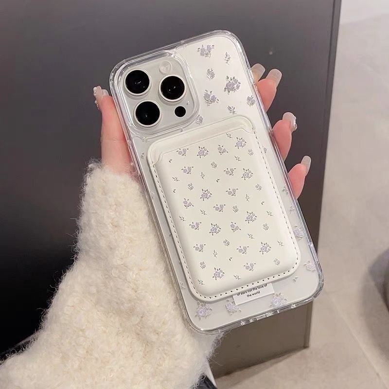 with / Phone (Compatible MagSafe) Floral Card Magnetic Set Holder Case