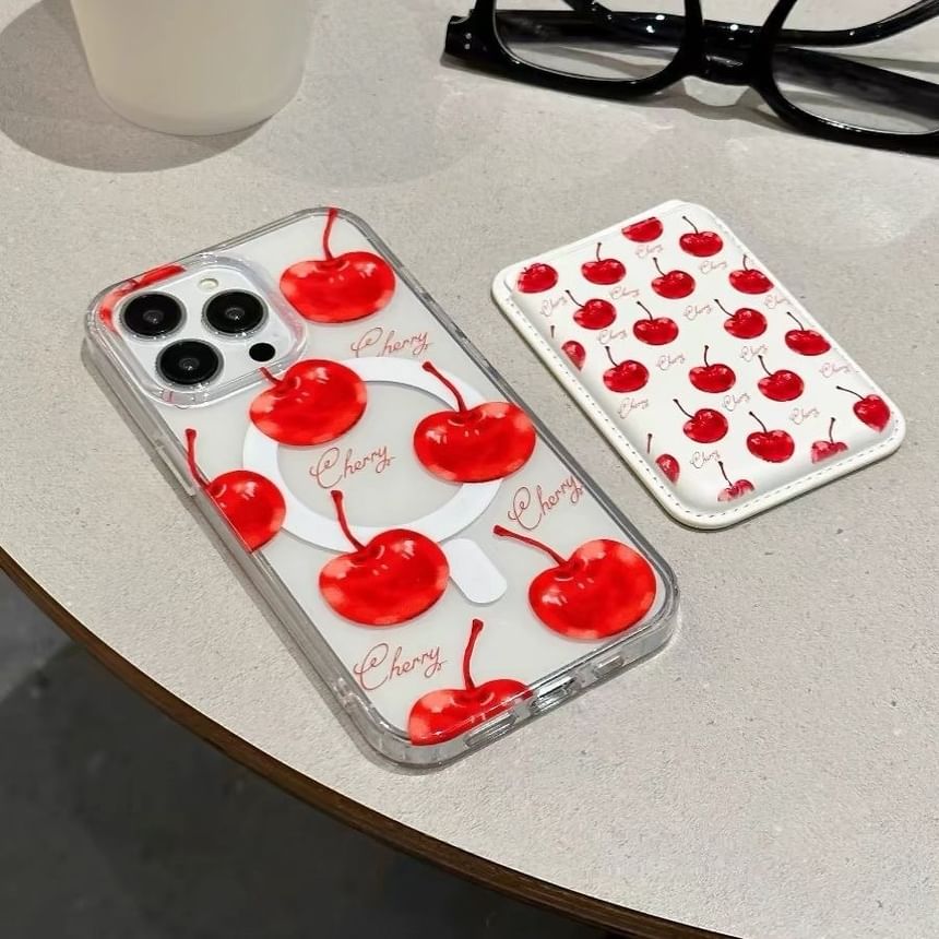 Case Card MagSafe) Magnetic Phone with (Compatible Set Cherry Holder /