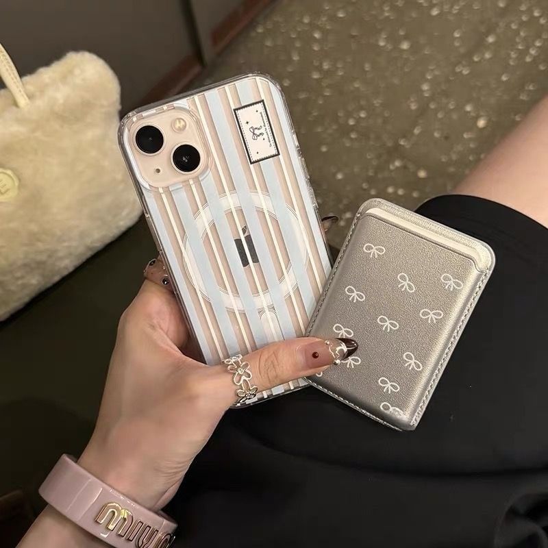 Striped Case iPhone Set Print Card / Bow Magsafe Compatible