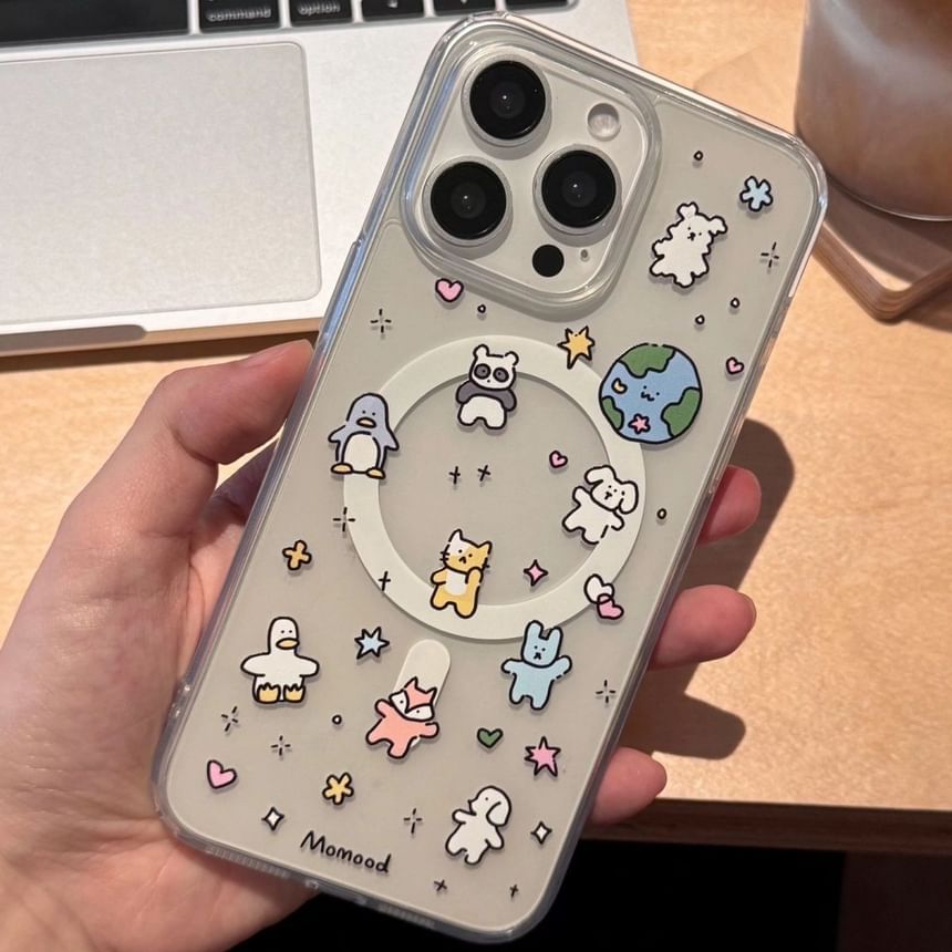 Holder Phone (Compatible with / Set Magnetic MagSafe) Animal Card Earth Case