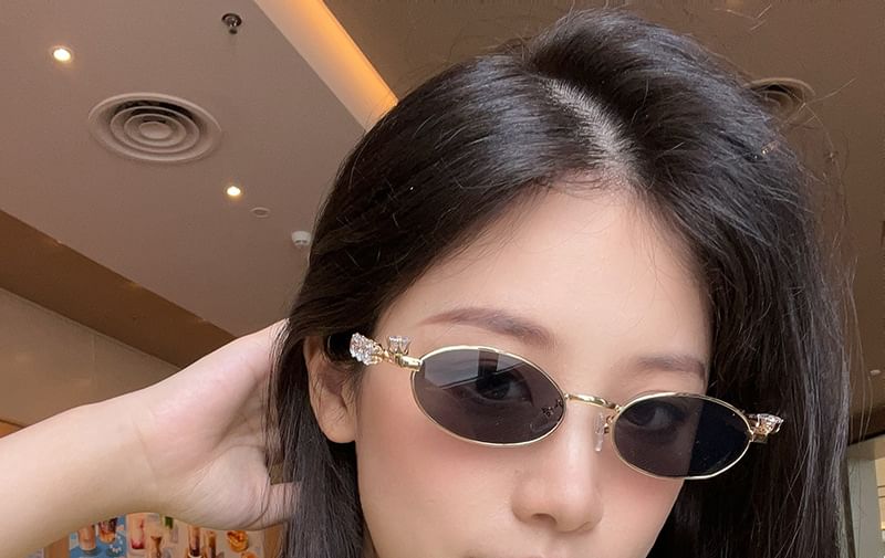 / Rhinestone Glasses Oval Sunglasses