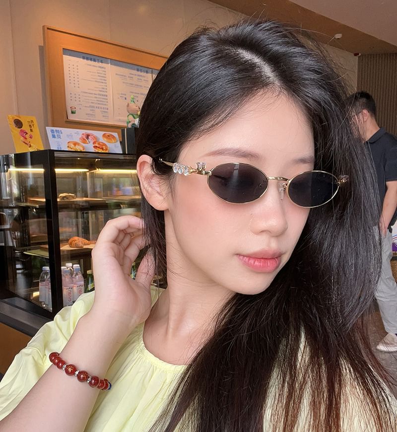 / Rhinestone Glasses Oval Sunglasses