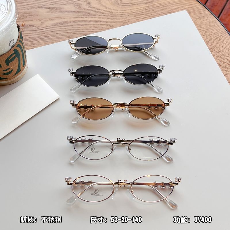 / Rhinestone Glasses Oval Sunglasses