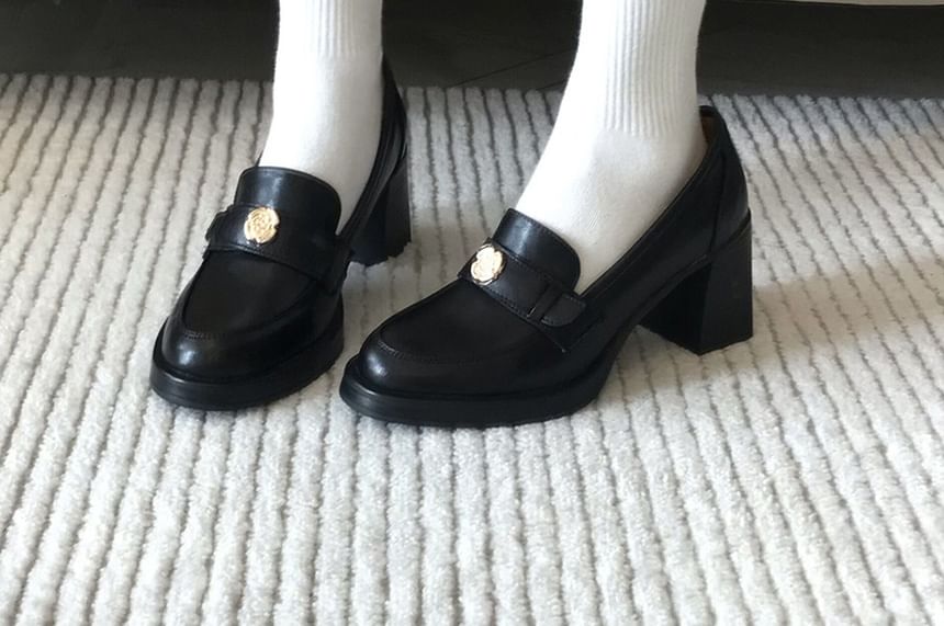 Loafers Leather Faux Heel Chunky