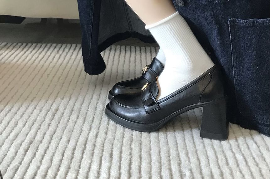 Loafers Leather Faux Heel Chunky