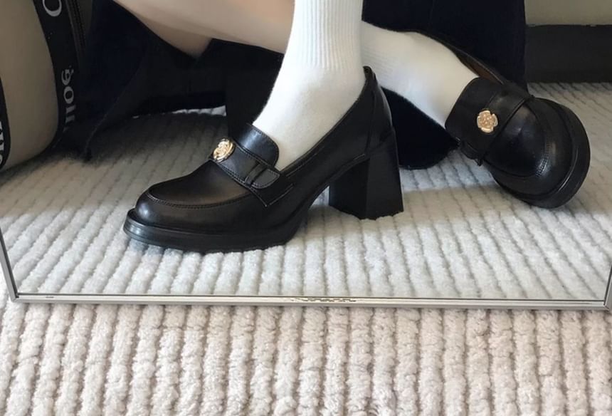 Loafers Leather Faux Heel Chunky