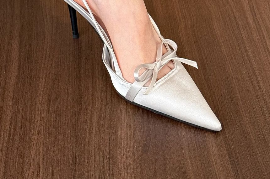 Slingback Mules Stiletto Heel Pointed Toe Bow