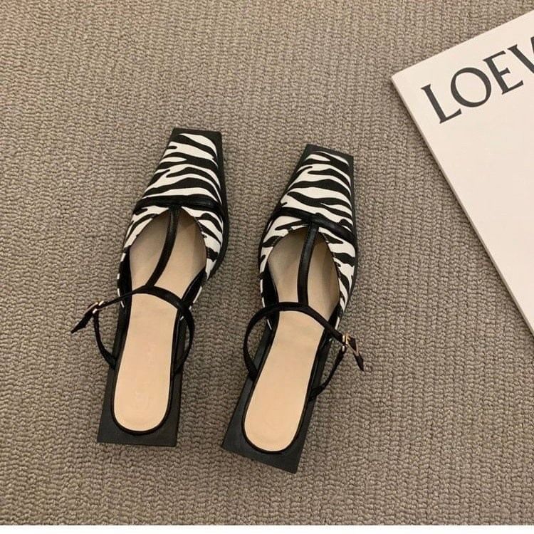 Chunky Toe Mules Square Heel T-Strap