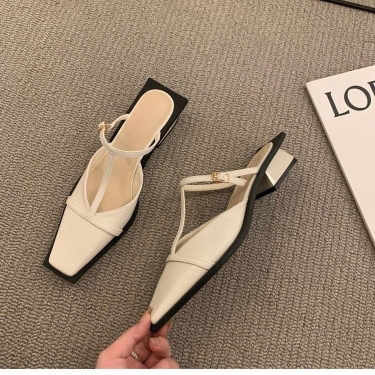 Chunky Toe Mules Square Heel T-Strap