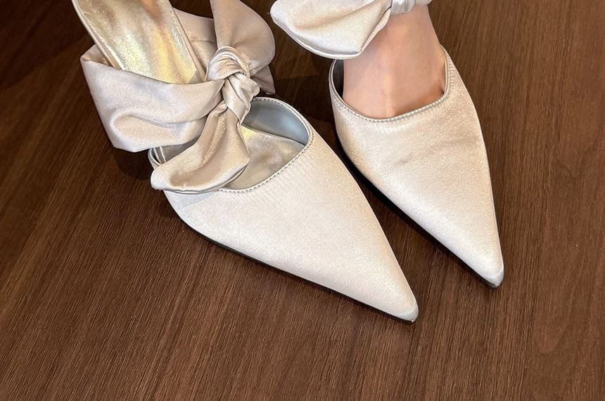 Heel Toe Pointed Stiletto Bow Mules Plain