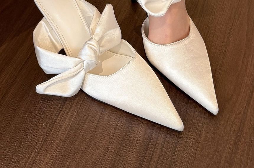 Heel Toe Pointed Stiletto Bow Mules Plain