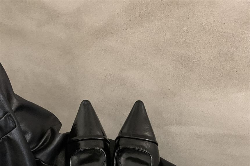 Pointed Buckled Chunky Toe Heel Mules