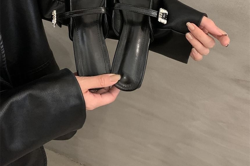 Pointed Buckled Chunky Toe Heel Mules