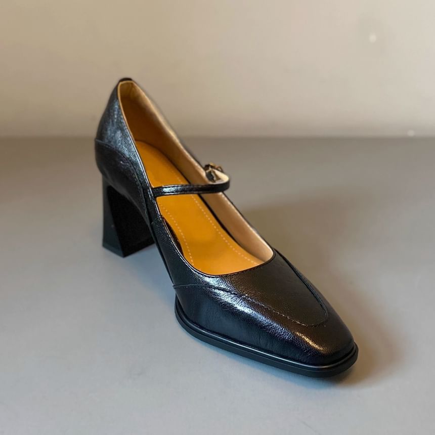 Mary Shoes Heel Faux Jane Leather Chunky