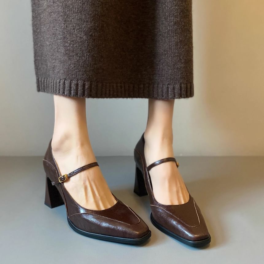 Mary Shoes Heel Faux Jane Leather Chunky