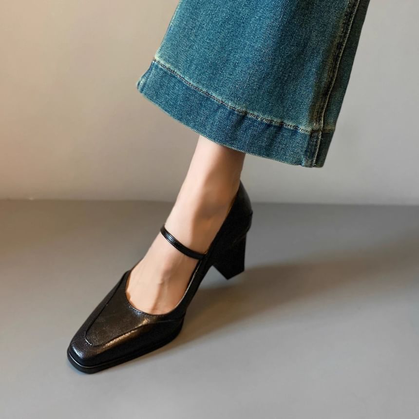 Mary Shoes Heel Faux Jane Leather Chunky