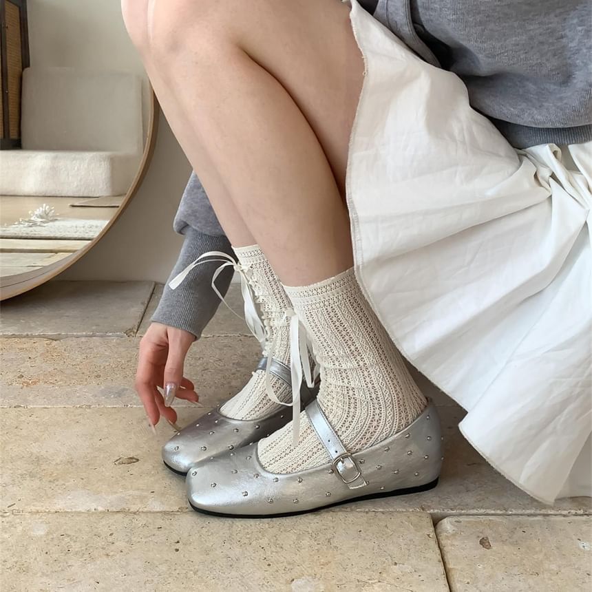 Jane Studded Square Toe Shoes Hidden Mary Wedge