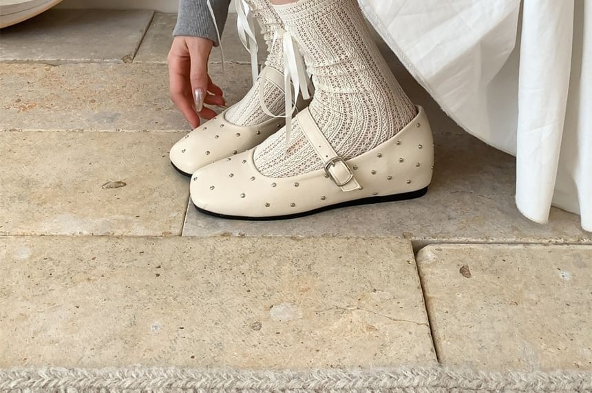 Jane Studded Square Toe Shoes Hidden Mary Wedge