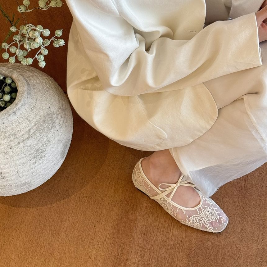 Shoes Floral Flat Mesh Jane Mary