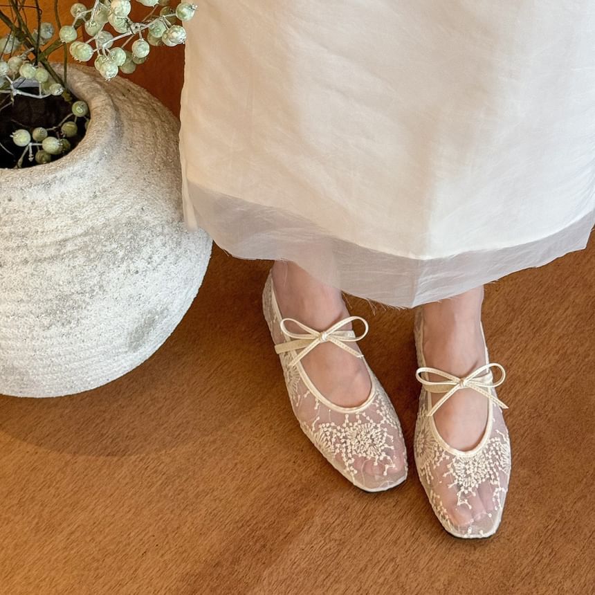 Shoes Floral Flat Mesh Jane Mary