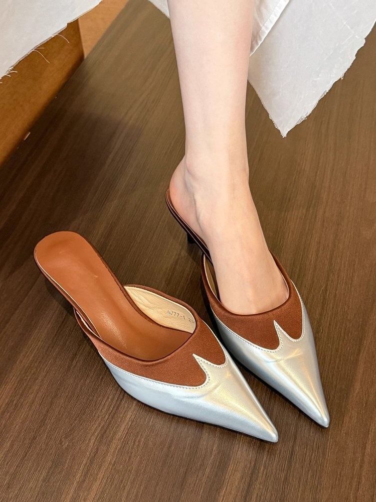 Toe Pointed Mules Tone Two Heel Kitten
