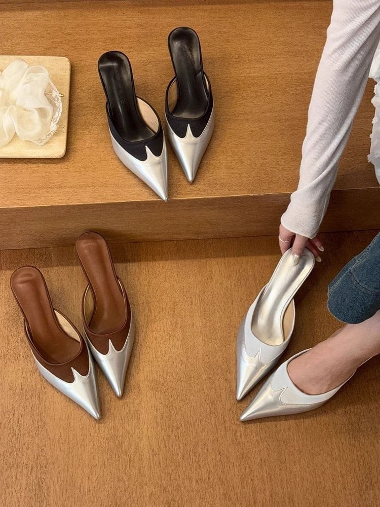 Toe Pointed Mules Tone Two Heel Kitten