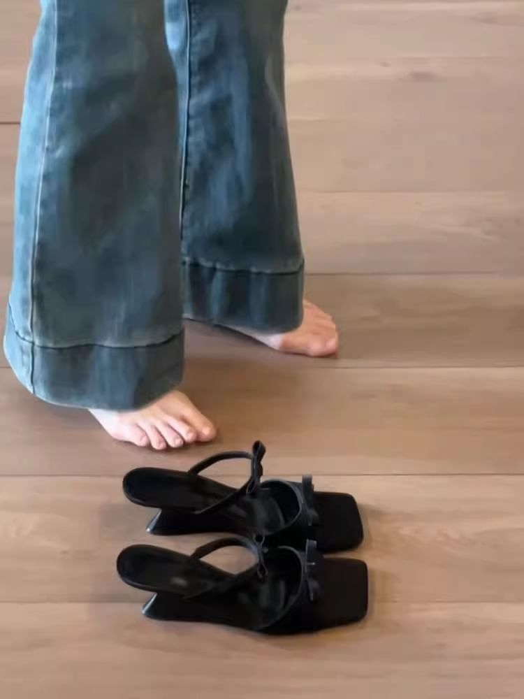Slide Bow Sandals Heel Wedge