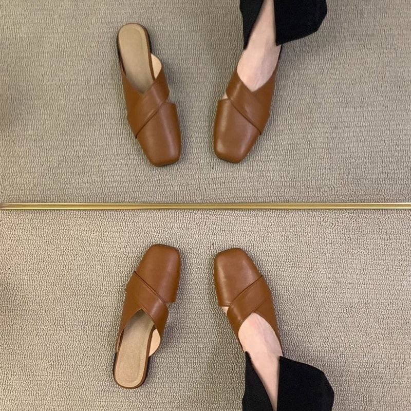 Square Criss Toe Cross Mules