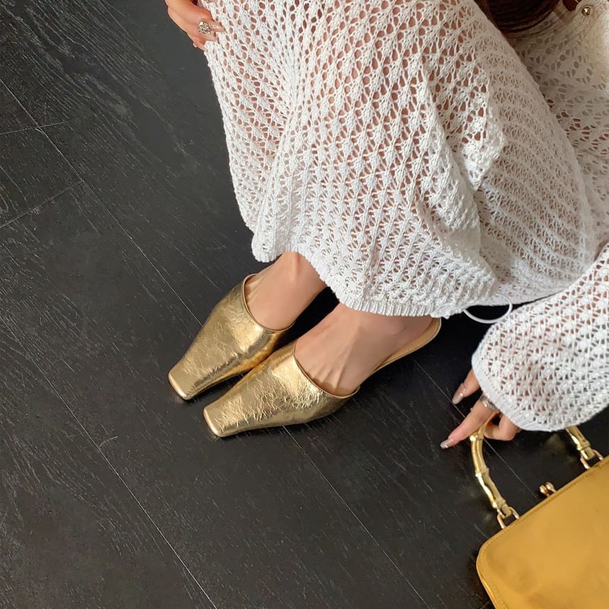 Kitten Faux Heel Mules Toe Leather Square