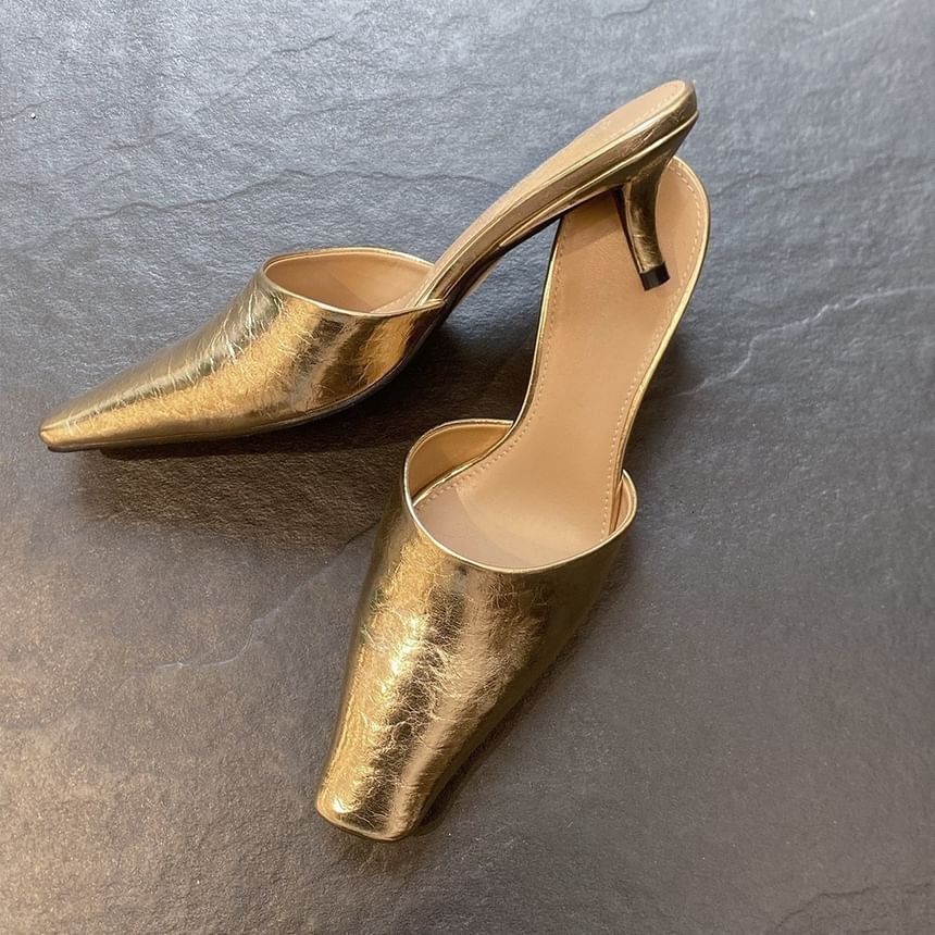 Kitten Faux Heel Mules Toe Leather Square