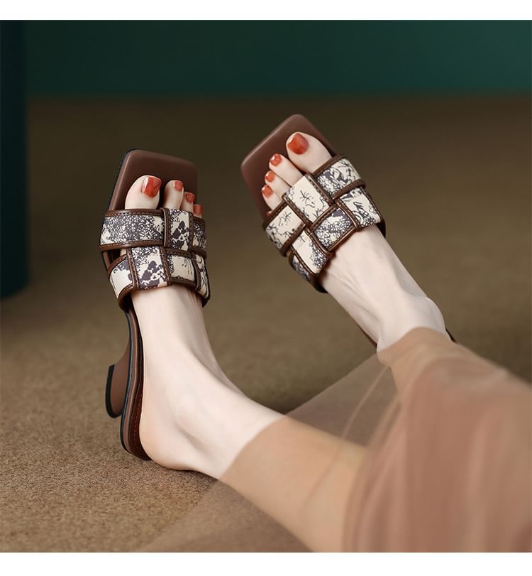 Heel Wedge Woven Sandals Slide Print