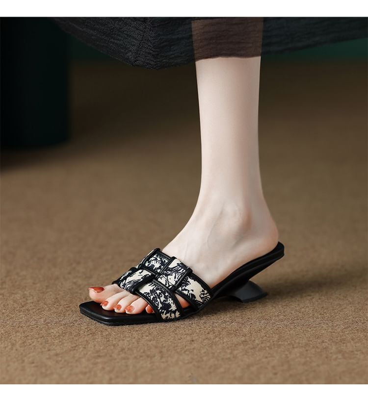 Heel Wedge Woven Sandals Slide Print