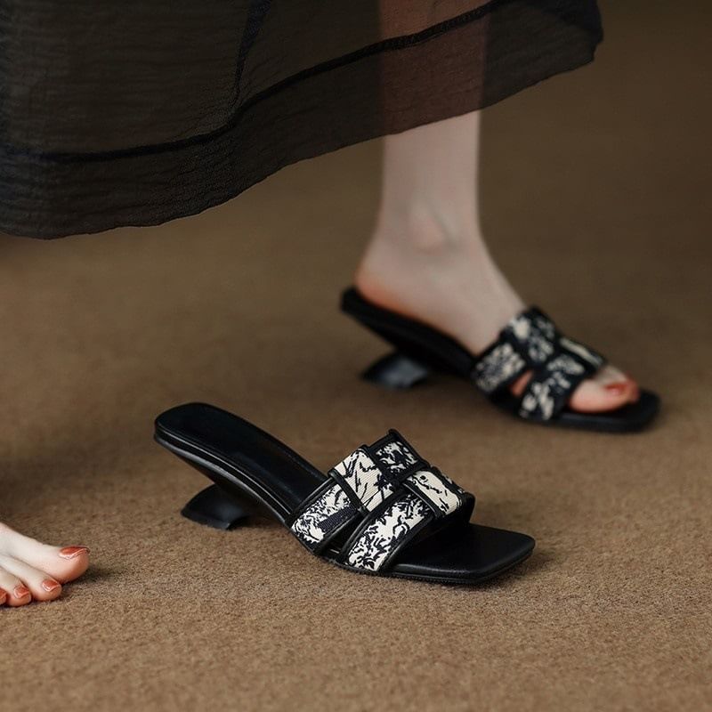 Heel Wedge Woven Sandals Slide Print