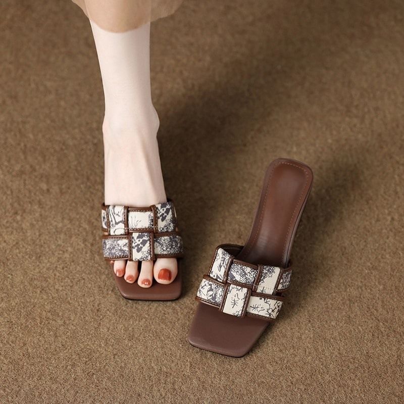 Heel Wedge Woven Sandals Slide Print