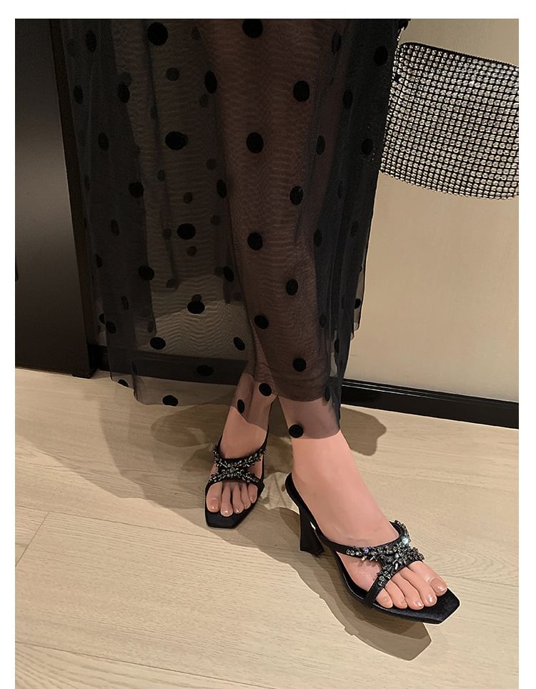 Heel High Cross Slide Sandals Criss Rhinestone