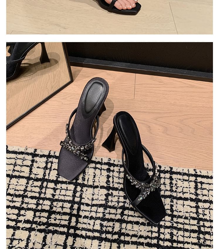 Heel High Cross Slide Sandals Criss Rhinestone
