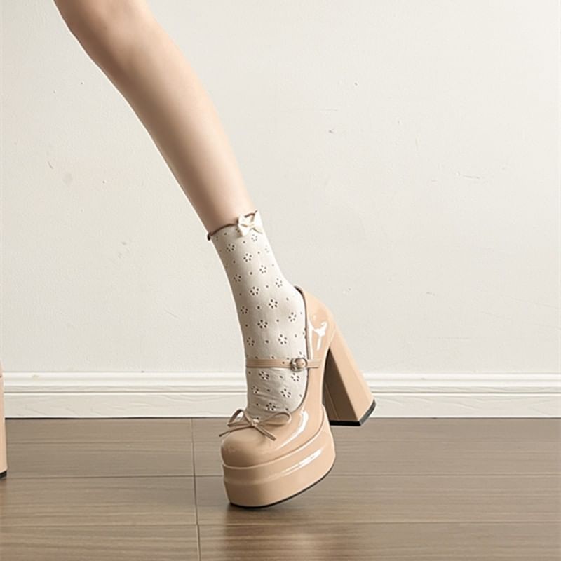 Bow Platform Mary Chunky Jane Shoes Heel